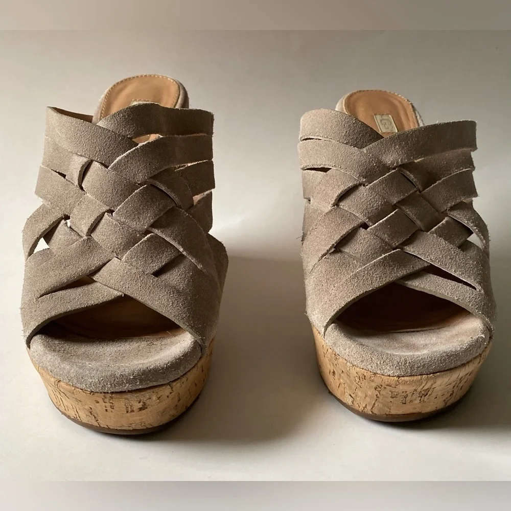 UGG Marta Cork Wedge Platform Sandals Grey Suede Size W 9 - Picture 3 of 11